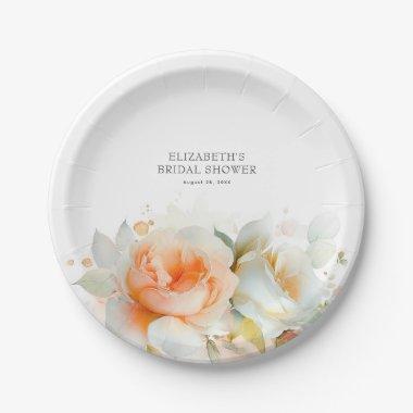 Elegant Soft Rose Flowers Modern Botanical Paper Plates