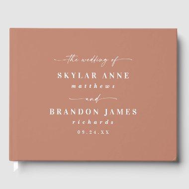 Elegant Solid Color Clay Orange Terracotta Wedding Guest Book