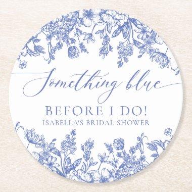 Elegant Something Blue Before I do Bridal Shower Round Paper Coaster