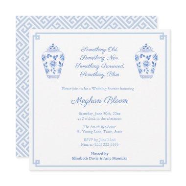 Elegant Something Blue Watercolor Wedding Shower Invitations