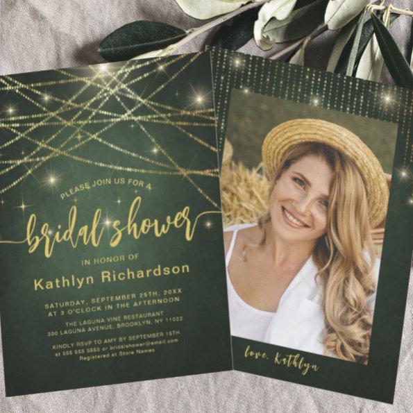 Elegant Sparkling Gold String Lights Bridal Shower Invitations