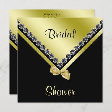 Elegant Sparkly Diamonds & Gold Bow Bridal Shower Invitations