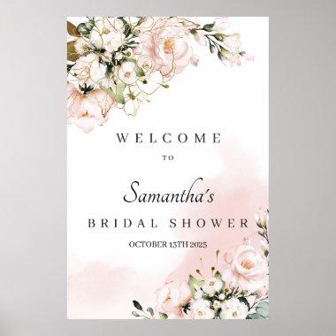 Elegant spring blush pink bridal shower welcome poster