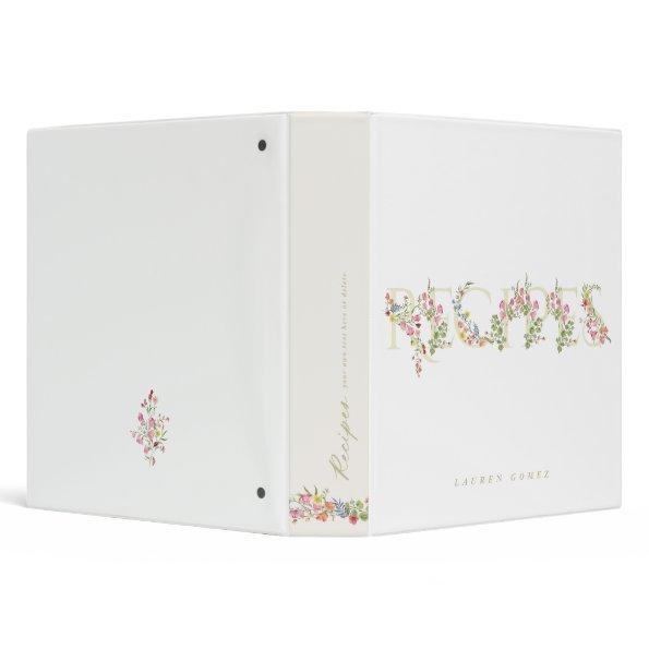Elegant Spring Floral  Wedding Recipe 3 Ring Binder