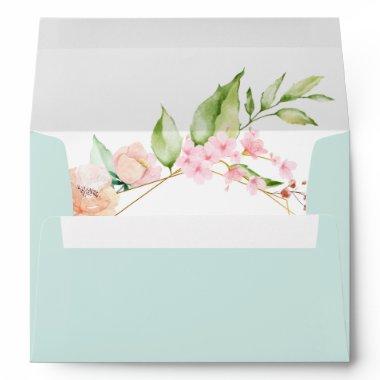 Elegant Spring Floral Watercolor Mint Green Envelo Envelope
