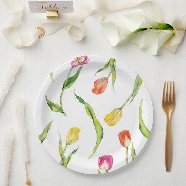 Elegant Spring Flower Tulip Bridal Shower Paper Plates