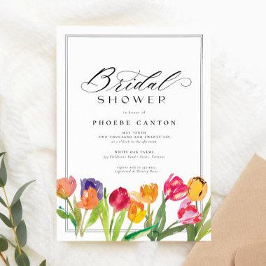 Elegant Spring Tulip Calligraphy Bridal Shower Invitations
