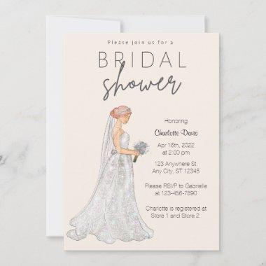 Elegant Spring Wedding Gown Bridal Shower Invitations