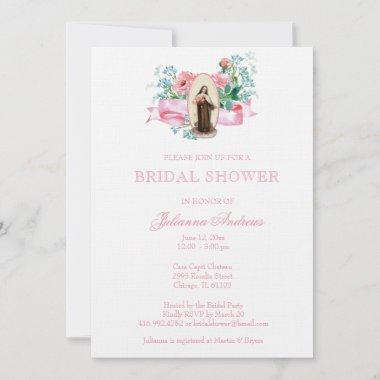 Elegant St. Therese Floral Catholic Bridal Shower Invitations