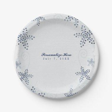 Elegant Starfish & Sequins Blue Beach Party Paper Plates