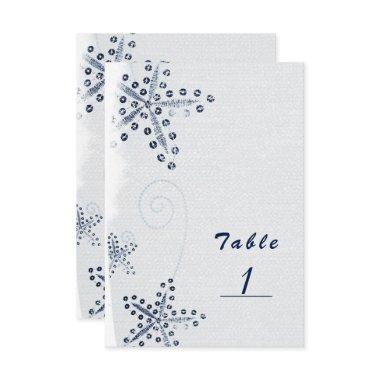 Elegant Starfish & Sequins Blue Beach Table Number