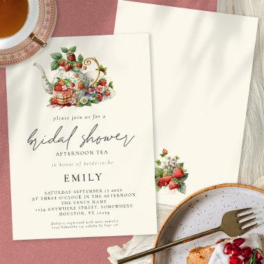 Elegant Strawberries Afternoon Tea Bridal Shower Invitations