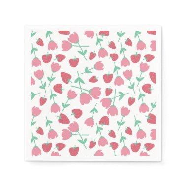 Elegant Strawberry White Design Paper Napkins
