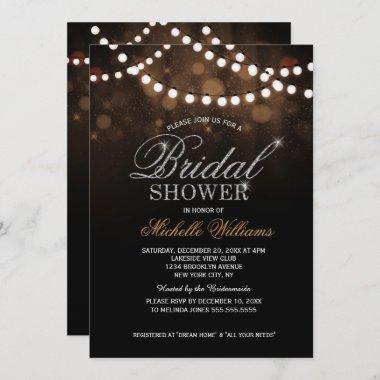 Elegant string lights brown bokeh bridal shower Invitations