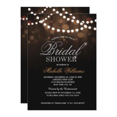 Elegant string lights brown bokeh bridal shower Invitations