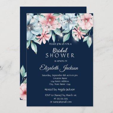 Elegant String Lights Floral Bridal Shower Invitations
