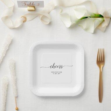Elegant Stylish Black Lettering Cheers Event Party Paper Plates