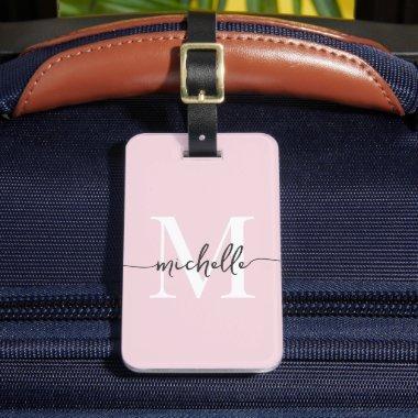 Elegant Stylish Blush Pink Monogram Initial Script Luggage Tag