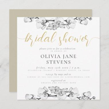 Elegant Stylish Calligraphy Orchids Bridal Shower Invitations