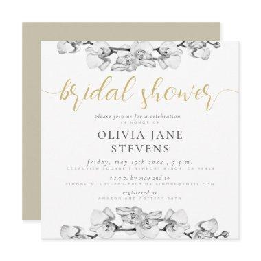 Elegant Stylish Calligraphy Orchids Bridal Shower Invitations