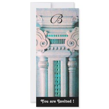 ELEGANT STYLISH DECOR ,aqua blue green white black Invitations