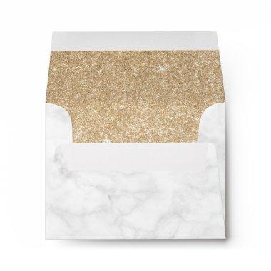Elegant stylish gold glitter white marble envelope