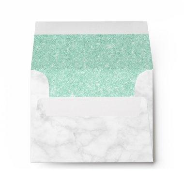 Elegant stylish mint green glitter white marble envelope