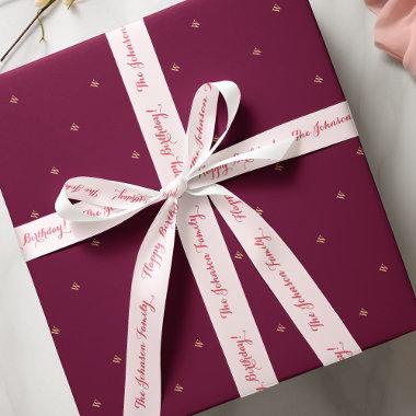 Elegant Stylish Pink Name Happy Birthday Gift Wrap Satin Ribbon