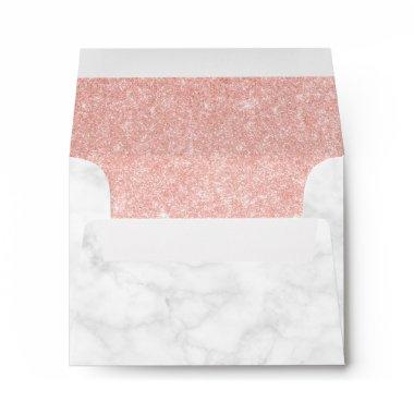 Elegant stylish rose gold glitter white marble envelope
