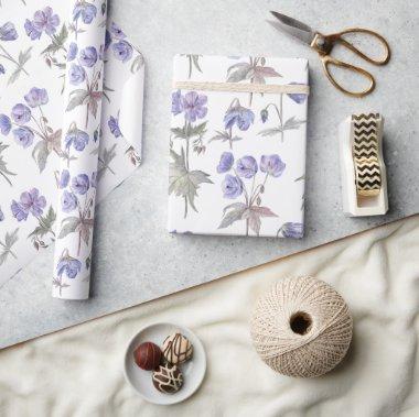 Elegant Stylish Watercolor Pastel Purple Flowers Wrapping Paper