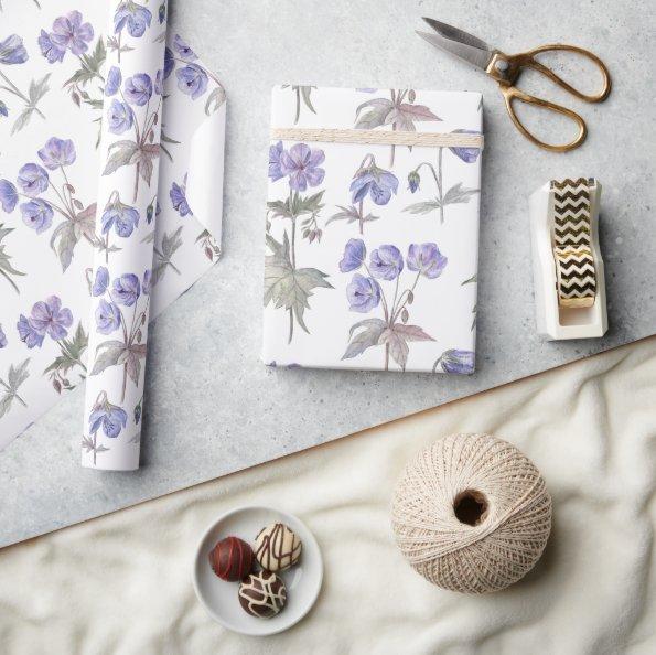 Elegant Stylish Watercolor Pastel Purple Flowers Wrapping Paper