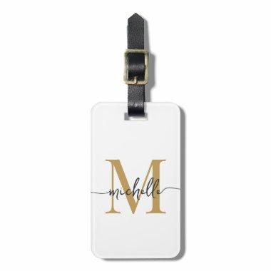 Elegant Stylish White Gold Monogram Initial Script Luggage Tag