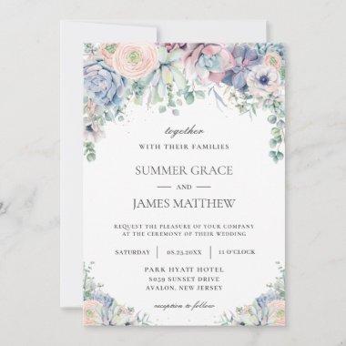 Elegant Succulents Blush Floral Greenery Wedding Invitations