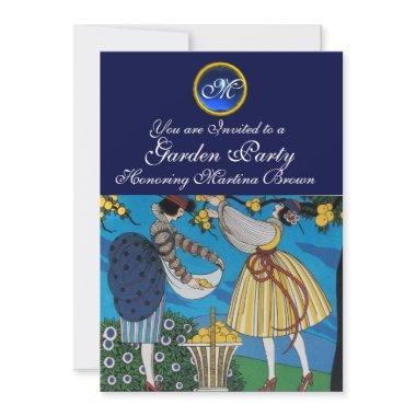 ELEGANT SUMMER GARDEN PARTY SAPPHIRE GEM MONOGRAM Invitations