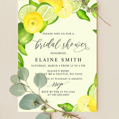 Elegant Summer Lemon Lime Citrus Bridal Shower Invitations