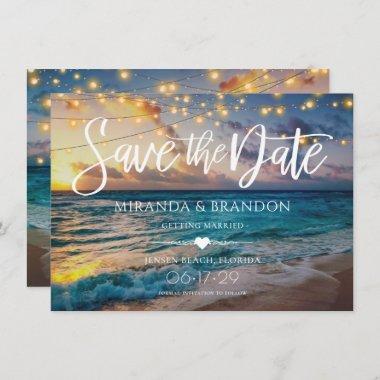 Elegant Summer Sunset Beach String Lights, Wedding Save The Date