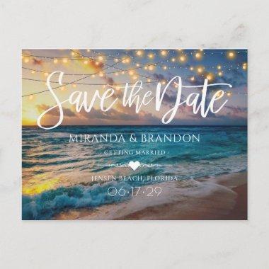 Elegant Summer Sunset Beach Wedding Save the Date Announcement PostInvitations