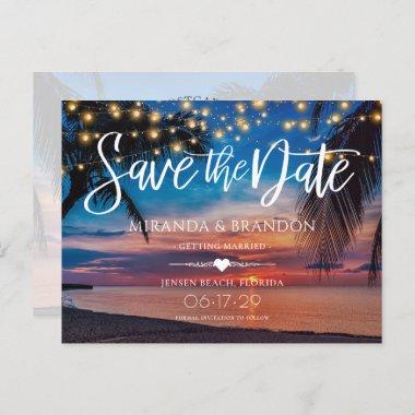 Elegant Summer Sunset Palm Beach Save the Date Announcement PostInvitations