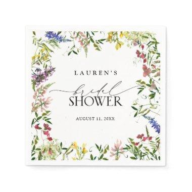 Elegant Summer Wildflower Watercolor Bridal Shower Napkins