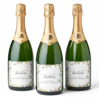 Elegant Summer Wildflower Watercolor  Sparkling Wine Label