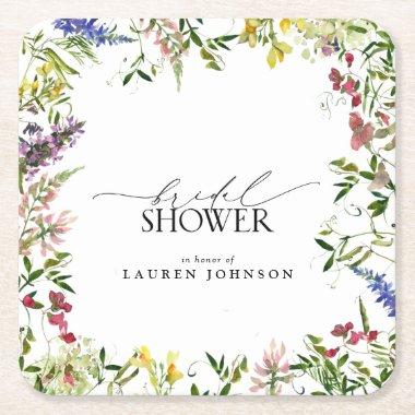Elegant Summer Wildflower Watercolor  Square Paper Coaster
