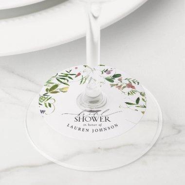 Elegant Summer Wildflower Watercolor Bridal Shower Wine Glass Tag