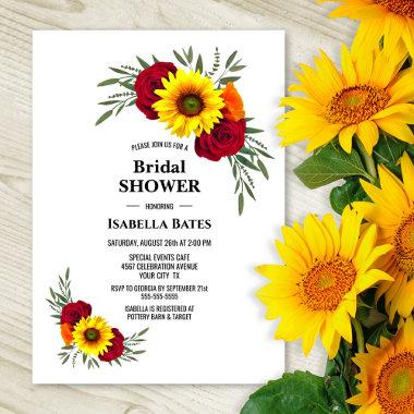 Elegant Sunflower Burgundy Rose Bridal Shower Invitations