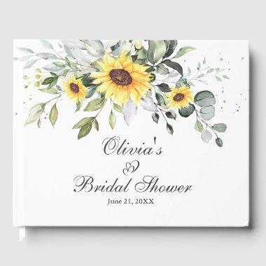 Elegant Sunflower Eucalyptus Foliage  Guest Book