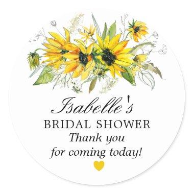 Elegant Sunflower Floral Bridal Shower Thank You Classic Round Sticker
