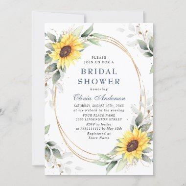 Elegant Sunflower Greenery Floral Bridal Shower Invitations