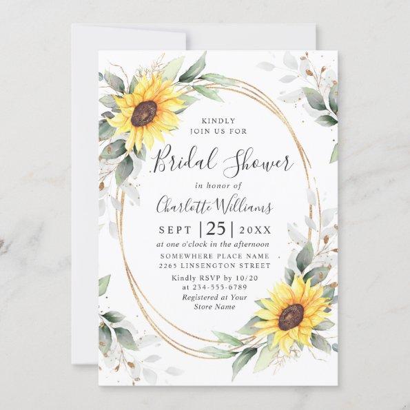 Elegant Sunflower Greenery Floral Bridal Shower Invitations