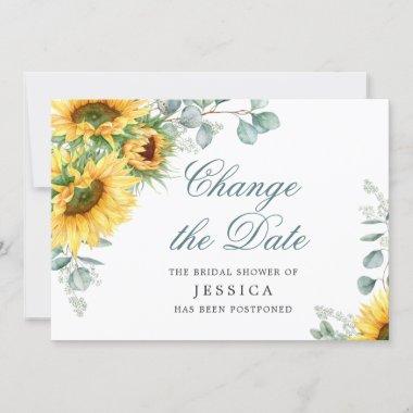 Elegant Sunflowers Change the Date Bridal Shower Invitations