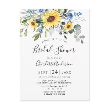 Elegant Sunflowers Eucalyptus Bridal Shower Invitations