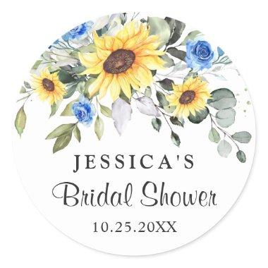 Elegant Sunflowers Eucalyptus Bridal Shower Classic Round Sticker